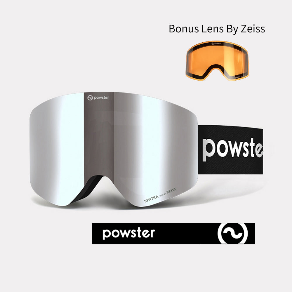 Powster Asteroid ZEISS Lens Bonus Lens Ski Goggles Sliver Lenses With Black White Straps