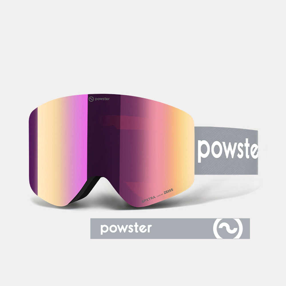 Powster Asteroid ZEISS Lens Ski Goggles Pink Lenses With Grey Pink Straps