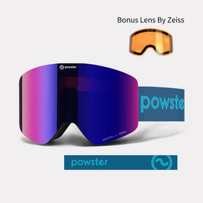 Powster Asteroid ZEISS Bonus Lens Ski Goggles Purple Lenses With Blue Straps