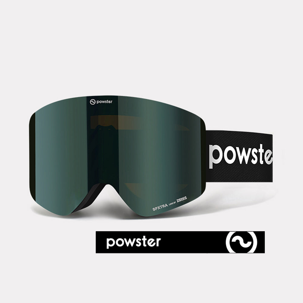 Powster Asteroid ZEISS Lens Ski Goggles  Green Lenses With Black White Straps