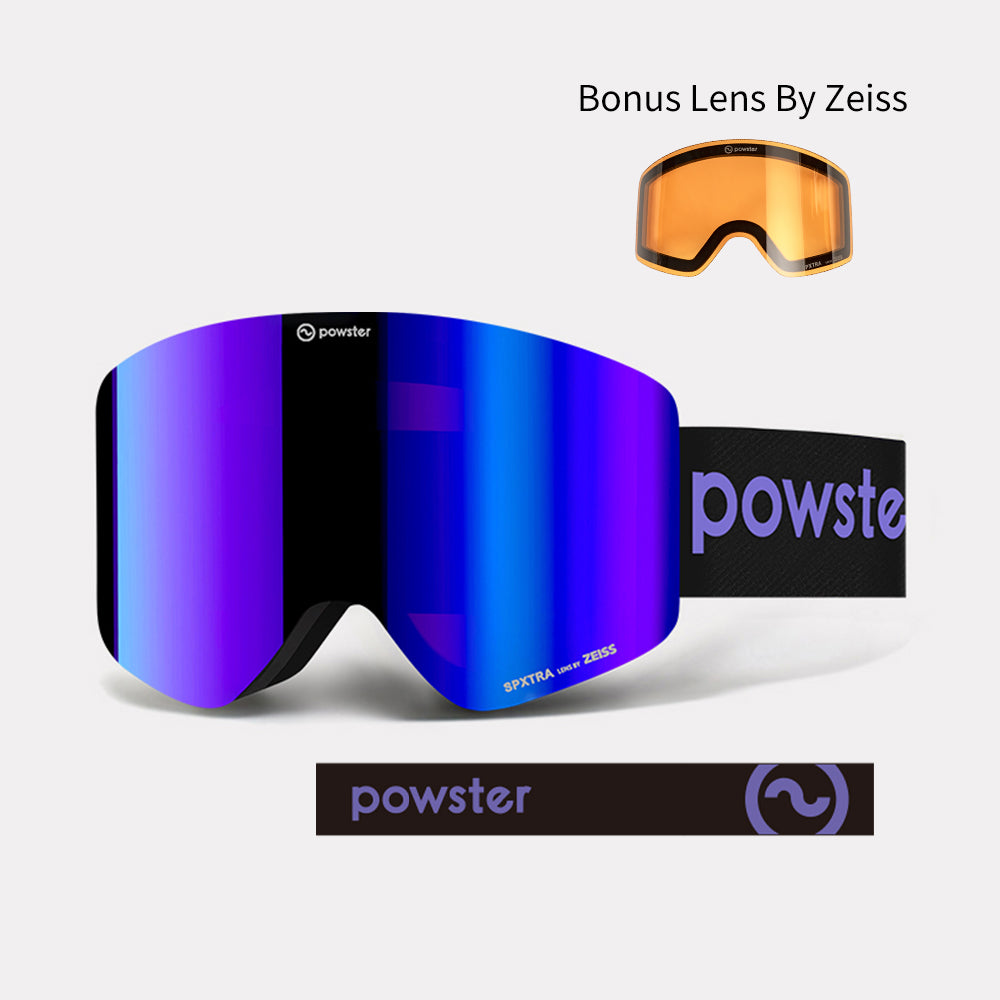 Powster Asteroid ZEISS Bonus Lens Ski Goggles Purple Lenses With Black Purple Straps