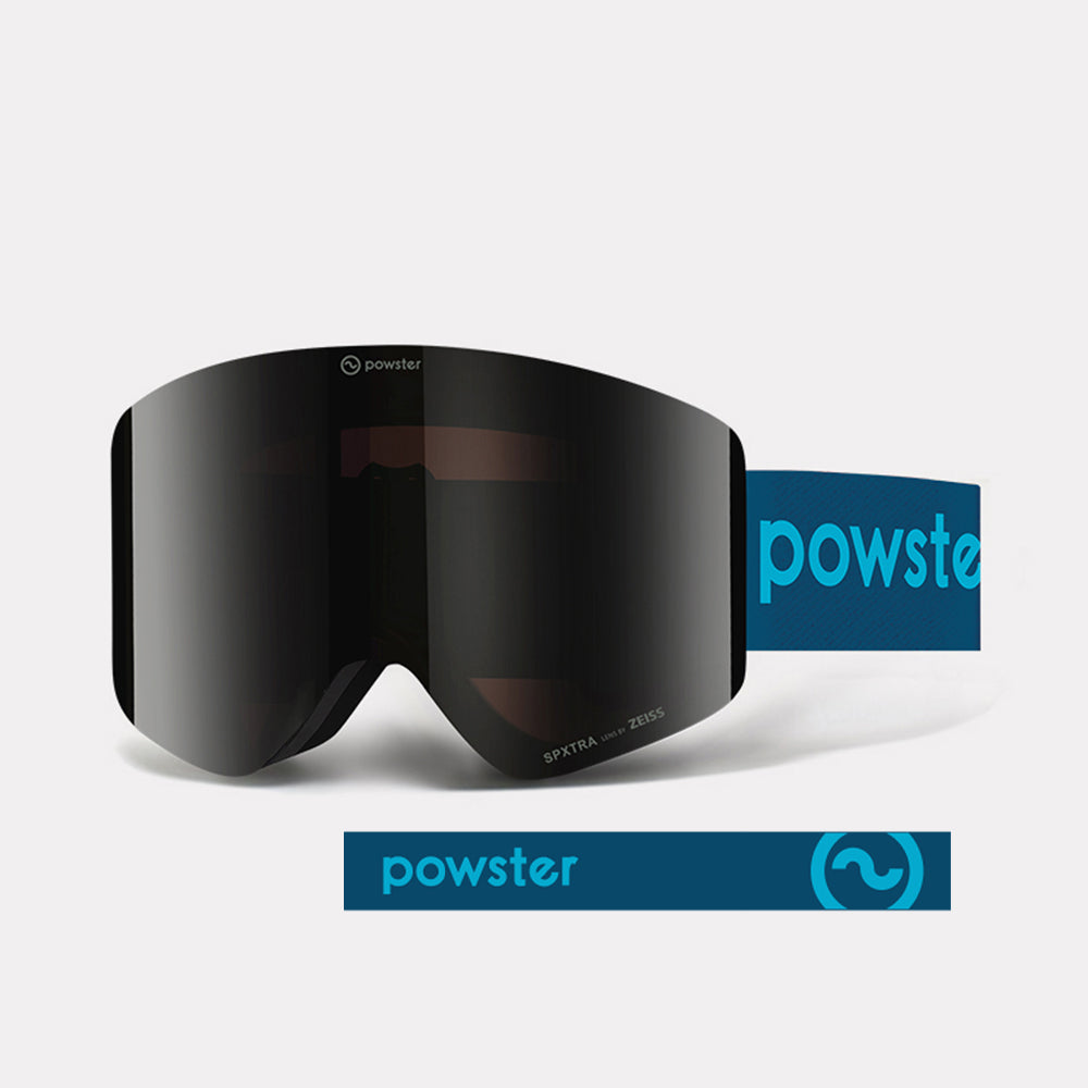 Powster Asteroid ZEISS Lens Ski Goggles Black Lenses With Blue Straps