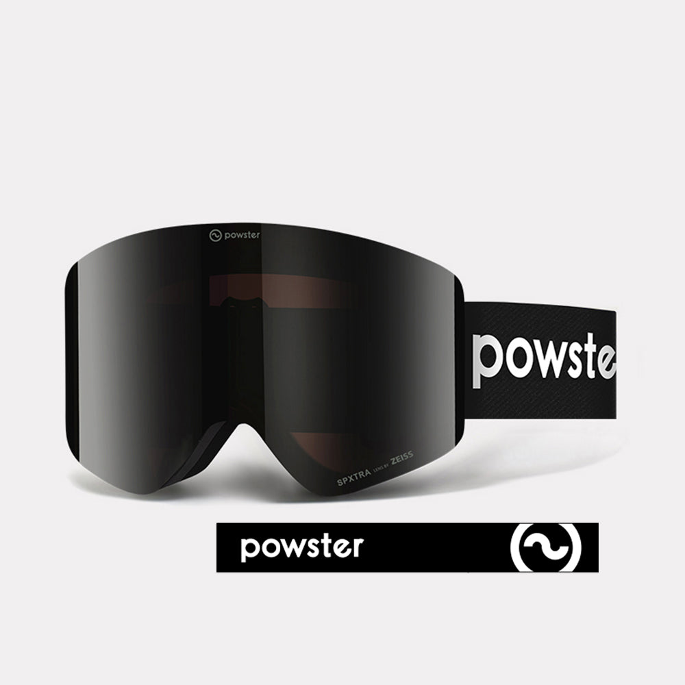 Powster Asteroid ZEISS Lens Ski Goggles  Black Lenses With Black White Straps