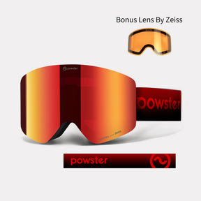 Powster Asteroid ZEISS Bonus Lens Ski Goggles Red Lenses With Red Straps